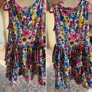 Mini Boden Pink, Yellow & Blue Floral Tiered Cotton Dress
